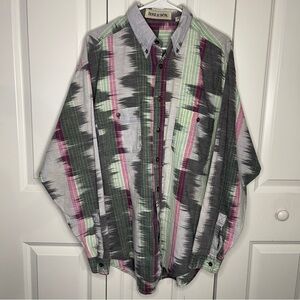 Vintage Bugle Boy 1990s Size XL Western Print 100% Cotton Button Down Aztec